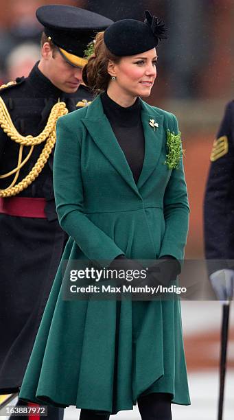 Catherine, Duchess of Cambridge attends the St Patrick's Day Parade at Mons Barracks on March 17, 2013 in Aldershot, England.