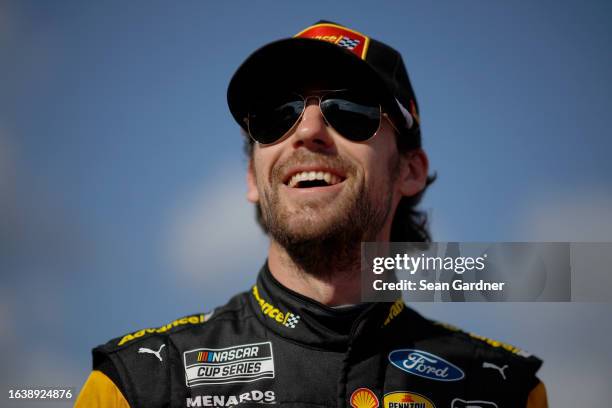 Ryan Blaney, driver of the Advance Auto Parts Ford, looks on during qualifying for the NASCAR Cup Series Coke Zero Sugar 400 at Daytona International...