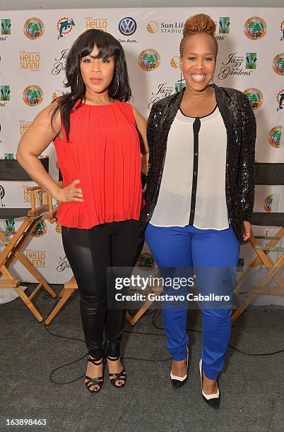 Erica Atkins-Campbell and Tina Atkins-Campbell attend the 8th Annual Jazz in the Gardens Day 2 at Sun Life Stadium presented by the City of Miami...