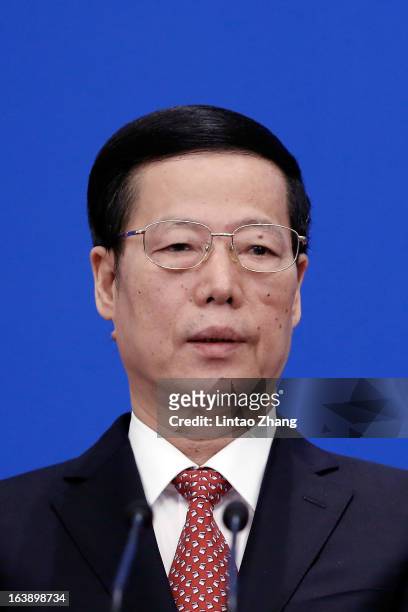China's newly elected Vice Premier Zhang Gaoli attends the news conference after the closing session of the National People's Congress at the Great...