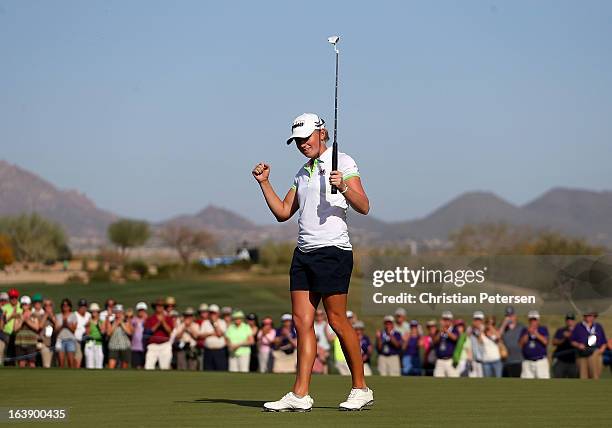 Stacy Lewis celebrates after winning the the RR Donnelley LPGA Founders Cup at Wildfire Golf Club on March 17, 2013 in Phoenix, Arizona.