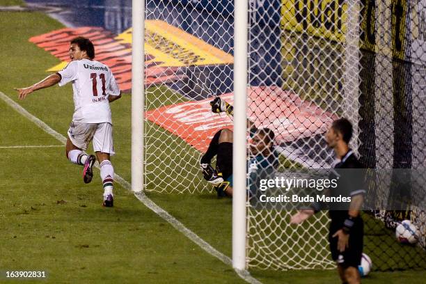 Wellington Nem of Fluminense celebrates a goal against Audax Rio during a match between Fluminense and Audax Rio as part of Carioca Championship 2013...