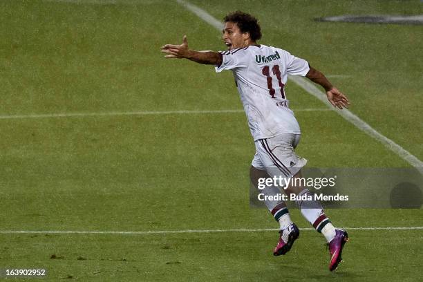 Wellington Nem of Fluminense celebrates a goal against Audax Rio during a match between Fluminense and Audax Rio as part of Carioca Championship 2013...