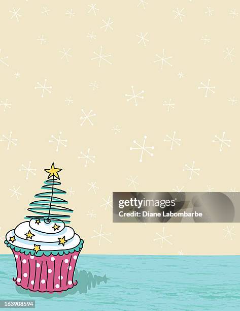sketchy christmas cupcake on stars background - cupcake background stock illustrations