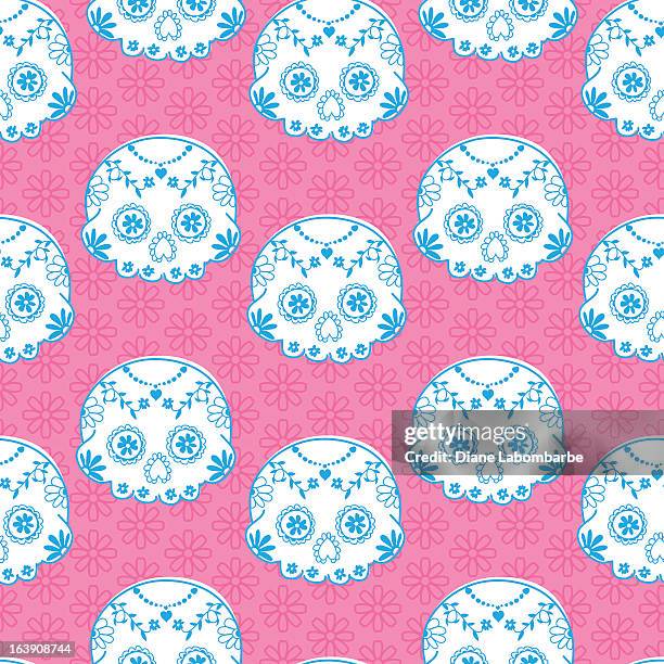 cute sugar skulls pattern - sugar skull background stock illustrations