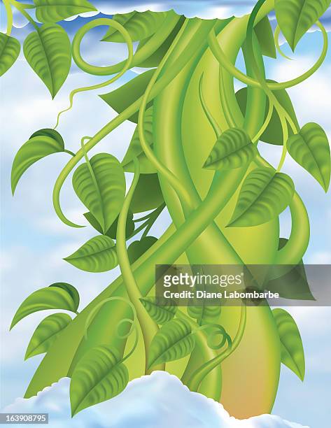 beanstalk growing through the clouds - beanstalk stock illustrations