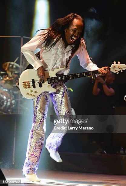 Verdine White of Earth, Wind & Fire performs at the 8th Annual Jazz in the Gardens Day 2 at Sun Life Stadium presented by the City of Miami Gardens...