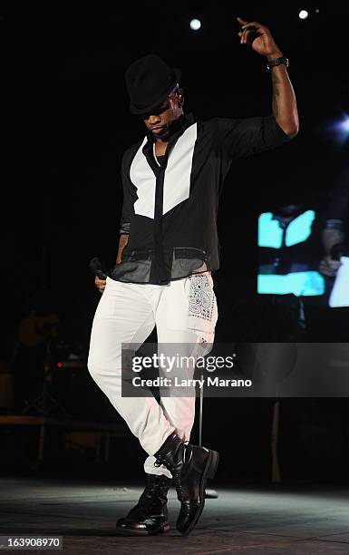 Ne-Yo performs at the 8th Annual Jazz in the Gardens Day 2 at Sun Life Stadium presented by the City of Miami Gardens on March 17, 2013 in Miami...