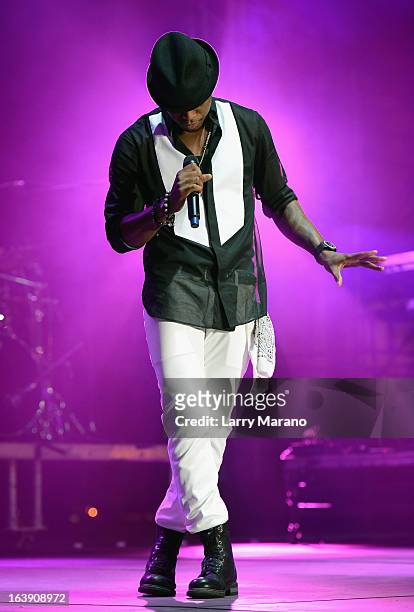 Ne-Yo performs at the 8th Annual Jazz in the Gardens Day 2 at Sun Life Stadium presented by the City of Miami Gardens on March 17, 2013 in Miami...