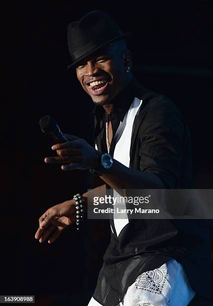Ne-Yo performs at the 8th Annual Jazz in the Gardens Day 2 at Sun Life Stadium presented by the City of Miami Gardens on March 17, 2013 in Miami...