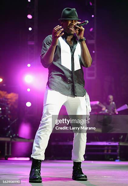 Ne-Yo performs at the 8th Annual Jazz in the Gardens Day 2 at Sun Life Stadium presented by the City of Miami Gardens on March 17, 2013 in Miami...