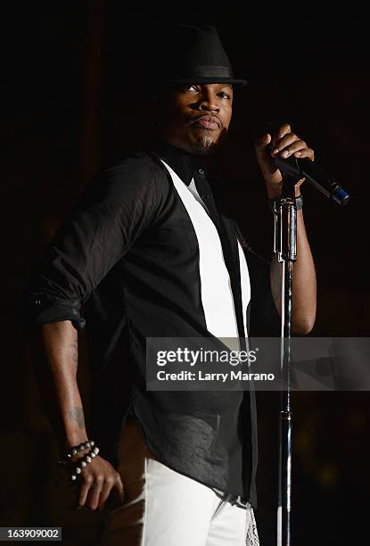 Ne-Yo performs at the 8th Annual Jazz in the Gardens Day 2 at Sun Life Stadium presented by the City of Miami Gardens on March 17, 2013 in Miami...