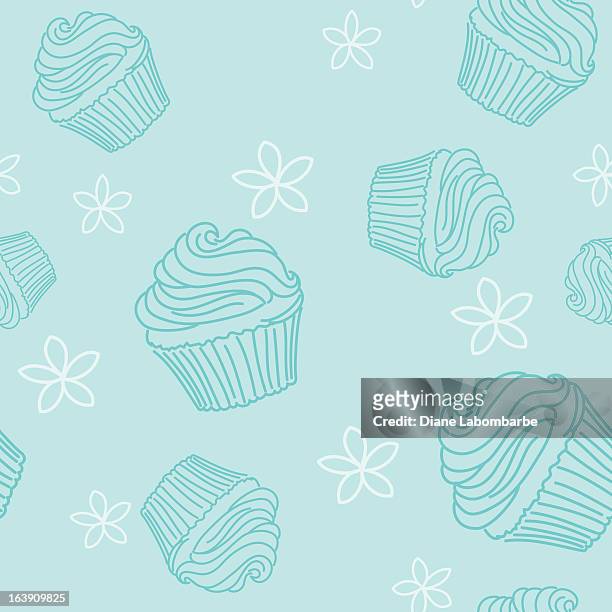 sketchy style cupcake seamless repeating pattern tile in light blue - cupcake pattern stock illustrations