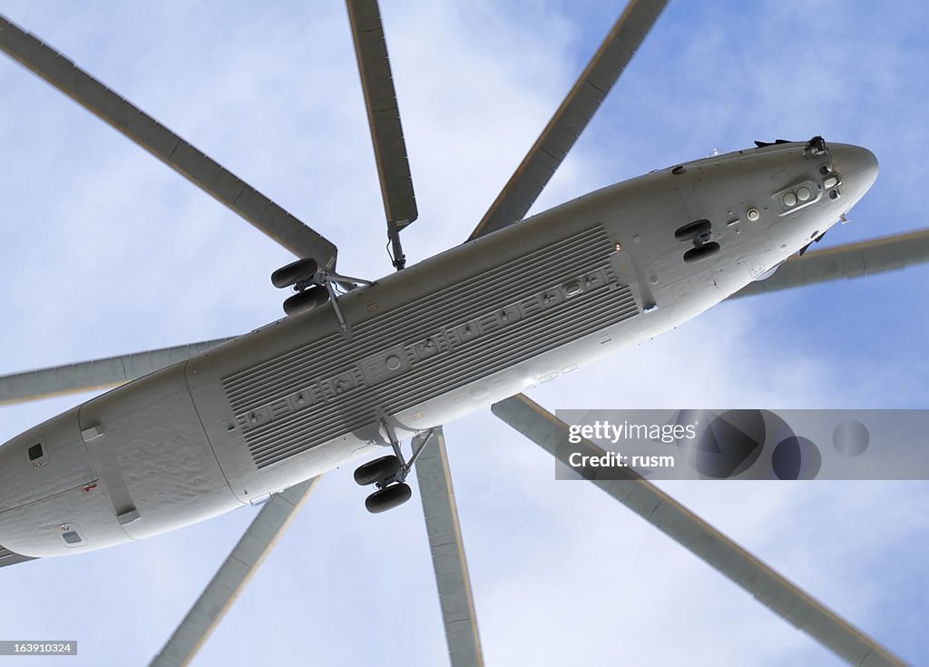 Under flying helicopter