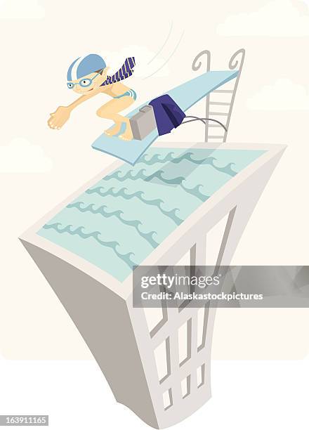 brave jobstarter with a cravat - diving board pool stock illustrations
