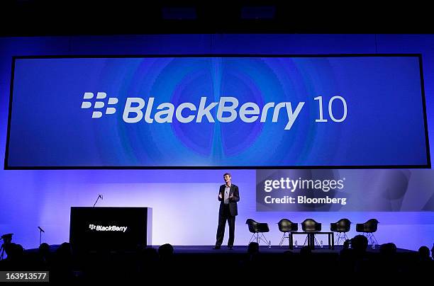 Thorsten Heins, chief executive officer of BlackBerry, speaks during the launch of the BlackBerry Z10 smartphone in Sydney, Australia, on Monday,...