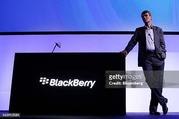 Thorsten Heins, chief executive officer of BlackBerry, attends the launch of the BlackBerry Z10 smartphone in Sydney, Australia, on Monday, March 18,...