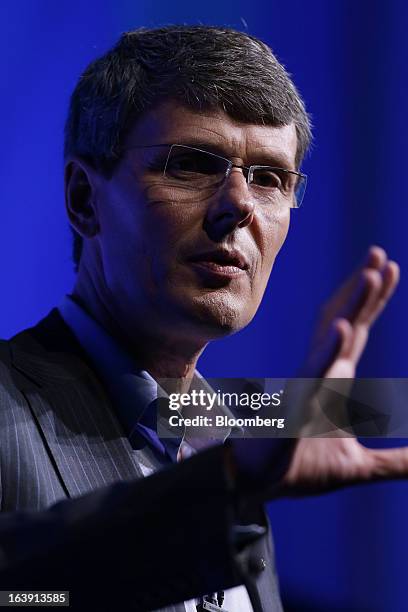 Thorsten Heins, chief executive officer of BlackBerry, gestures as he speaks during the launch of the BlackBerry Z10 smartphone in Sydney, Australia,...