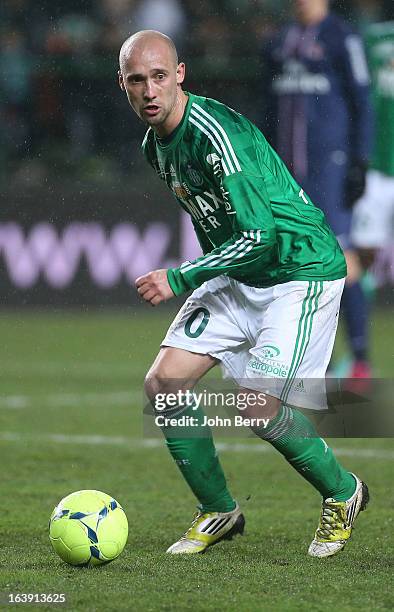 Renaud Cohade of Saint-Etienne in action during the Ligue 1 match between AS Saint-Etienne ASSE and Paris Saint-Germain FC at the Stade...