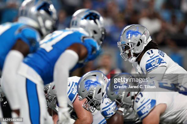 Teddy Bridgewater of the Detroit Lions prepares to snap the ball at the line of scrimmage during the second quarter of a preseason game against the...