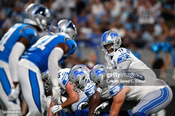 Teddy Bridgewater of the Detroit Lions prepares to snap the ball at the line of scrimmage during the second quarter of a preseason game against the...