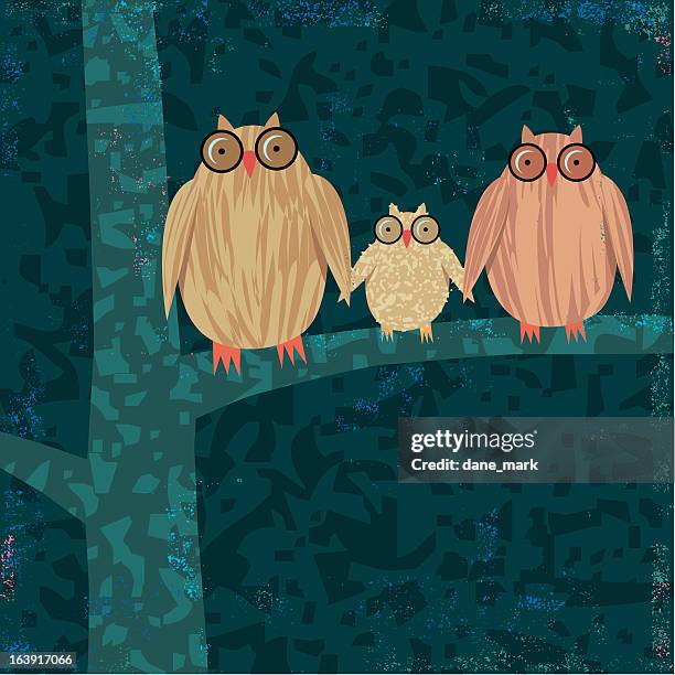 bildbanksillustrationer, clip art samt tecknat material och ikoner med family of owls - djurfamilj