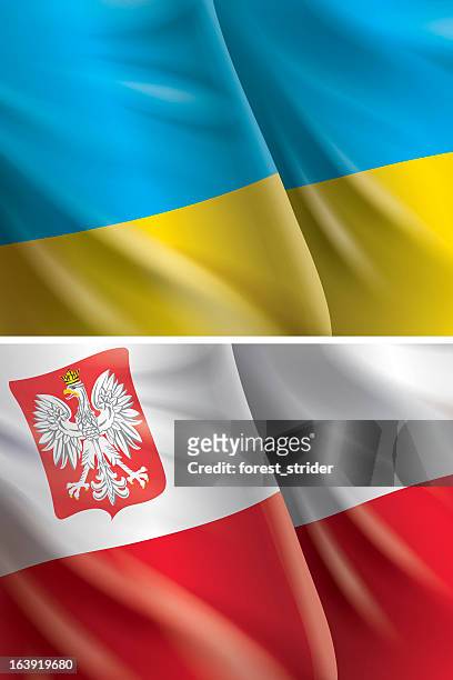 flags hintergrund der ukraine und polen euro 2012 - polen stock-grafiken, -clipart, -cartoons und -symbole