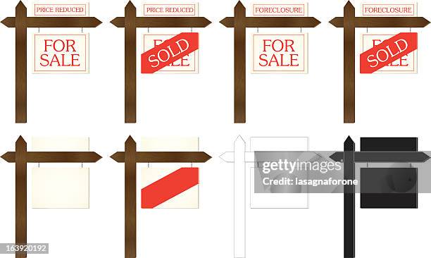 real estate signs - wooden post stock illustrations