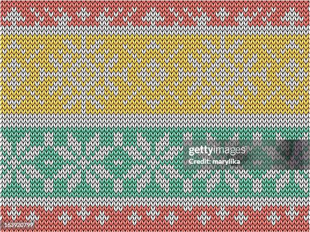yellow mint coral colored knitted pattern with snowflakes - mint background stock illustrations