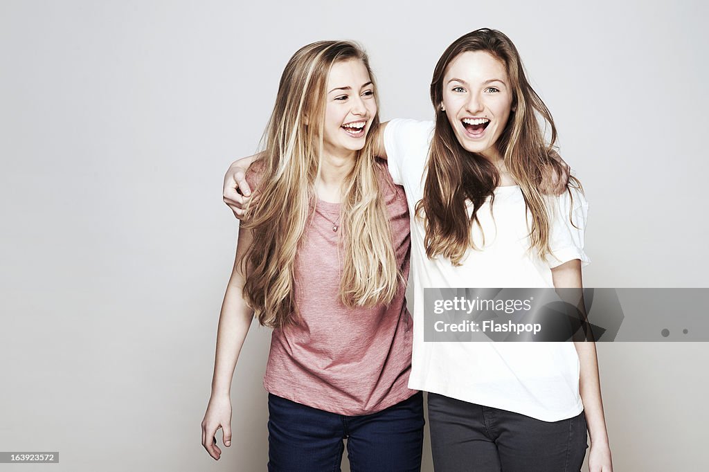 Studio portrait of two women who are best friends