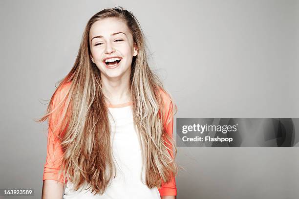 studio portrait of girl - 14 year old blonde girl stock pictures, royalty-free photos & images