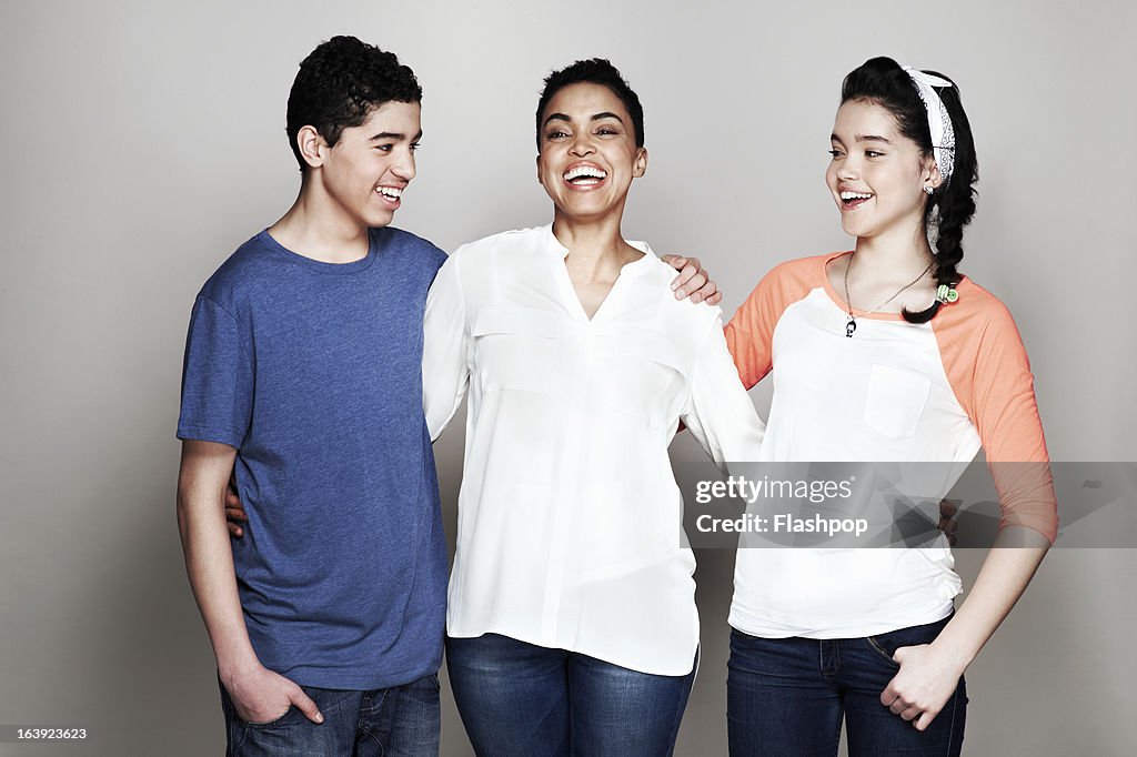 Portrait of mother with son and daughter