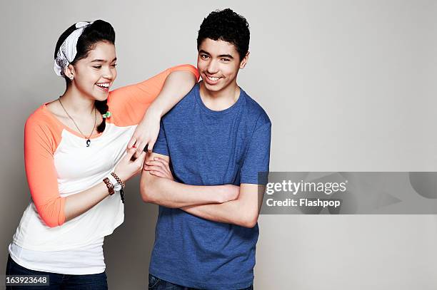 portrait of brother and sister - teens brothers stock-fotos und bilder