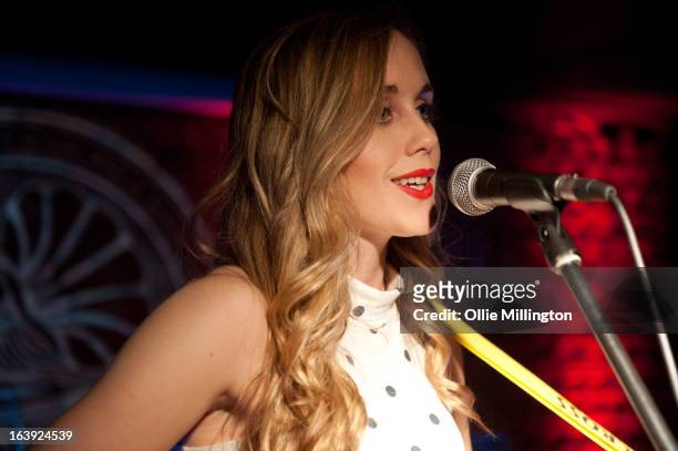 Izzy Marie Hill performs on stage at the Crumblin' Cookie supporting Charlie Drew on March 2, 2013 in Leicester, England.