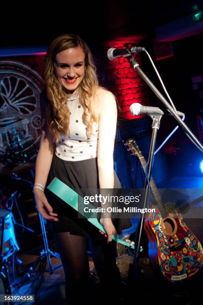 Izzy Marie Hill performs on stage at the Crumblin' Cookie supporting Charlie Drew on March 2, 2013 in Leicester, England.