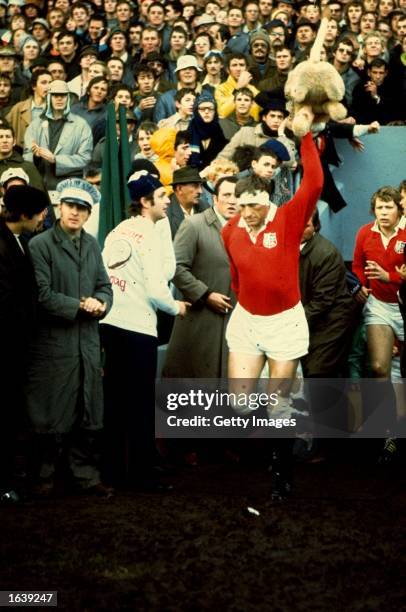 Willie John McBride leads out the British Lions in action during the Rugby Lions tour of South Africa, South Africa. \ Mandatory Credit: Allsport UK...