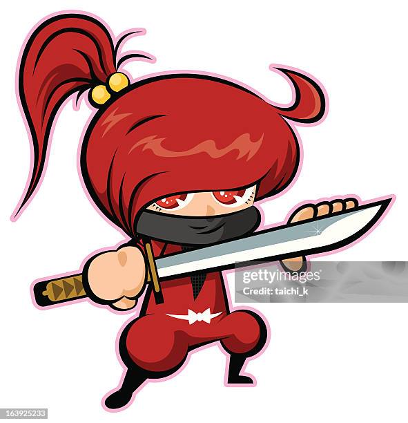 ninja girl red - ninja kid stock illustrations