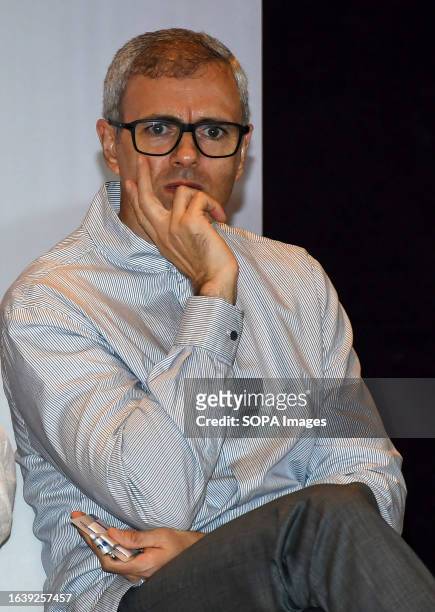 Former Chief Minister of Jammu and Kashmir, Omar Abdullah is seen during the INDIA alliance press conference in Mumbai. The press conference...