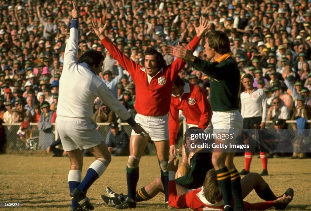 Gareth Edwards of the British Lions celebrates a lions try