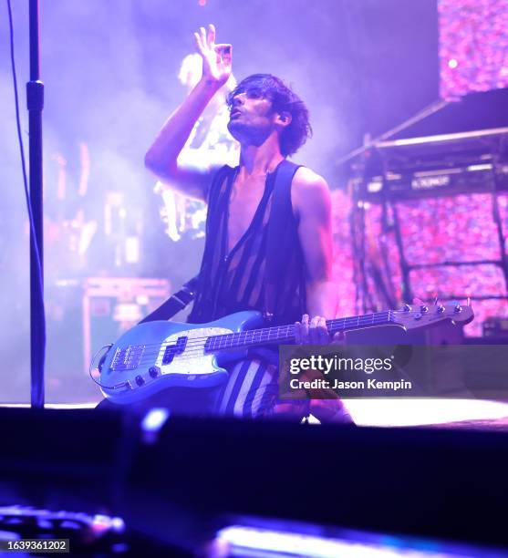 Tyson Ritter of The All-American Rejects performs at Nashville Municipal Auditorium on August 25, 2023 in Nashville, Tennessee.