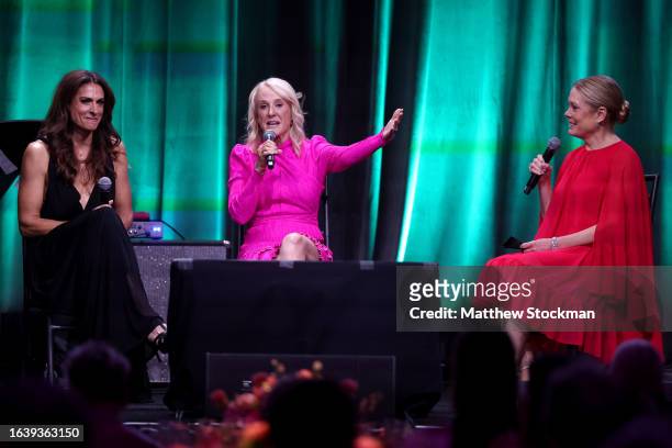Gabriela Sabatini, Tracy Austin, and Chris McKendry speak onstage during the WTA 50th Anniversary Gala at The Ziegfeld Ballroom on August 25, 2023 in...