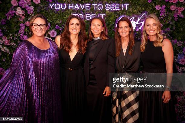 Mary Pierce, Gabriela Sabatini, Iva Majoli, Mary Joe Fernandez, and Barbara Schett attend the WTA 50th Anniversary Gala at The Ziegfeld Ballroom on...
