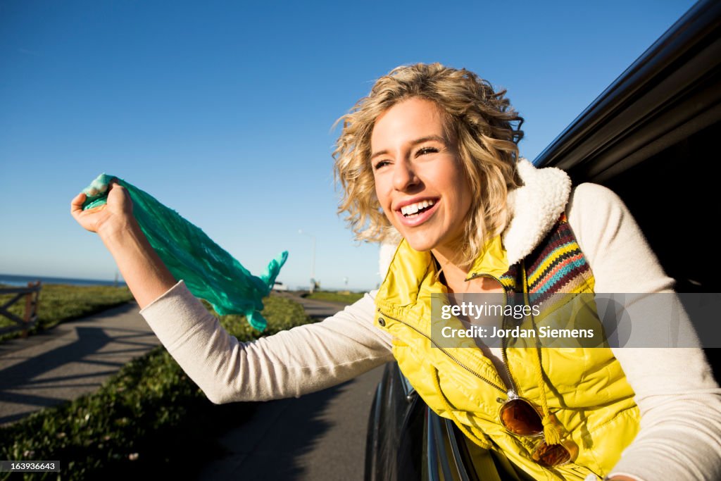 A woman on a road trip.