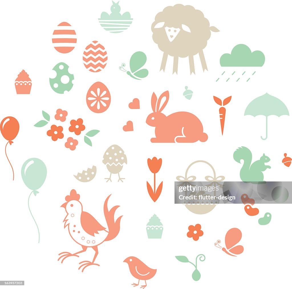 Easter set of icons in pastel tones