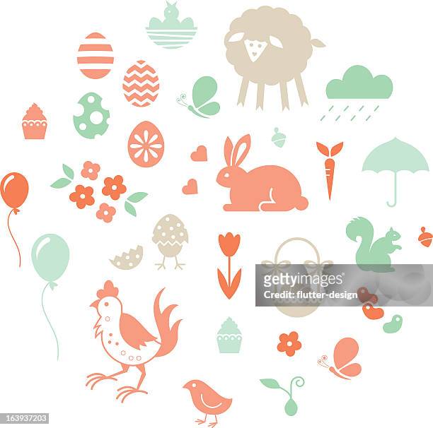 easter set of icons in pastel tones - rooster print stock illustrations