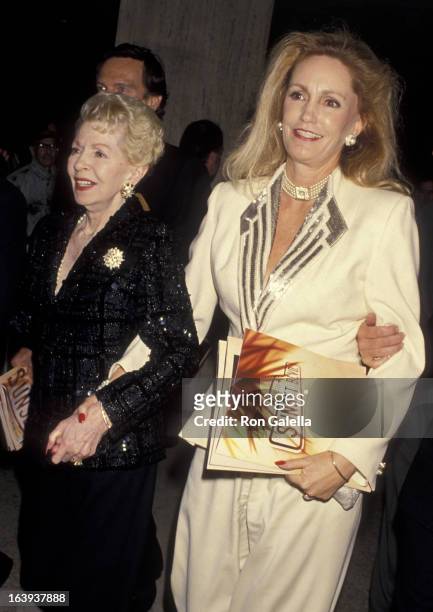 Lana Turner and Cheryl Crane attend the opening of "Sunset Blvd." on December 9, 1993 at the Shubert Theater in Century City, California.