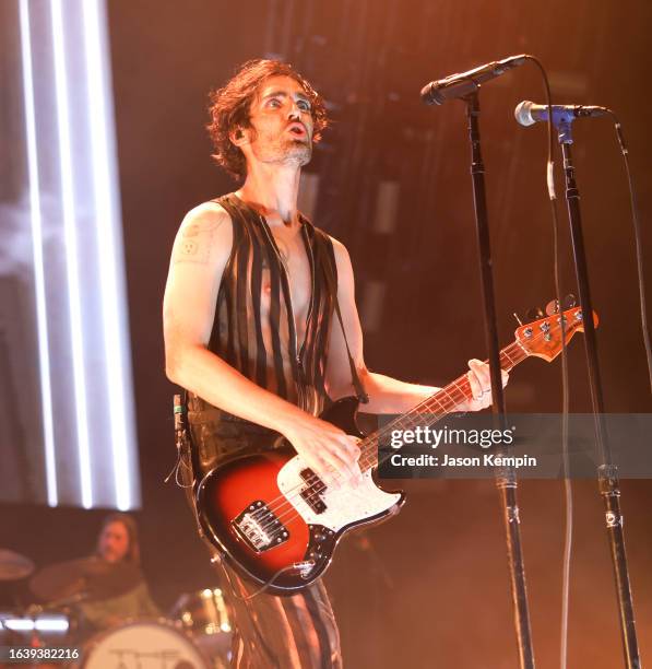 Tyson Ritter of The All-American Rejects performs at Nashville Municipal Auditorium on August 25, 2023 in Nashville, Tennessee.