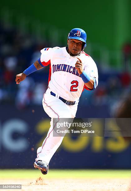 Erick Aybar of Team Dominican Republic runs the bases during Pool 2, Game 6 against Team Puerto Rico in the second round of the 2013 World Baseball...
