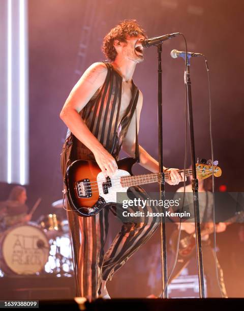 Tyson Ritter of The All-American Rejects performs at Nashville Municipal Auditorium on August 25, 2023 in Nashville, Tennessee.