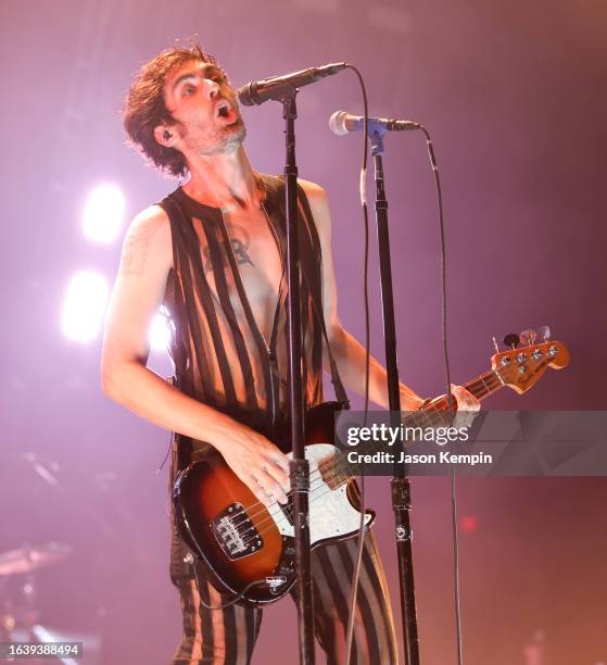 Tyson Ritter of The All-American Rejects performs at Nashville Municipal Auditorium on August 25, 2023 in Nashville, Tennessee.